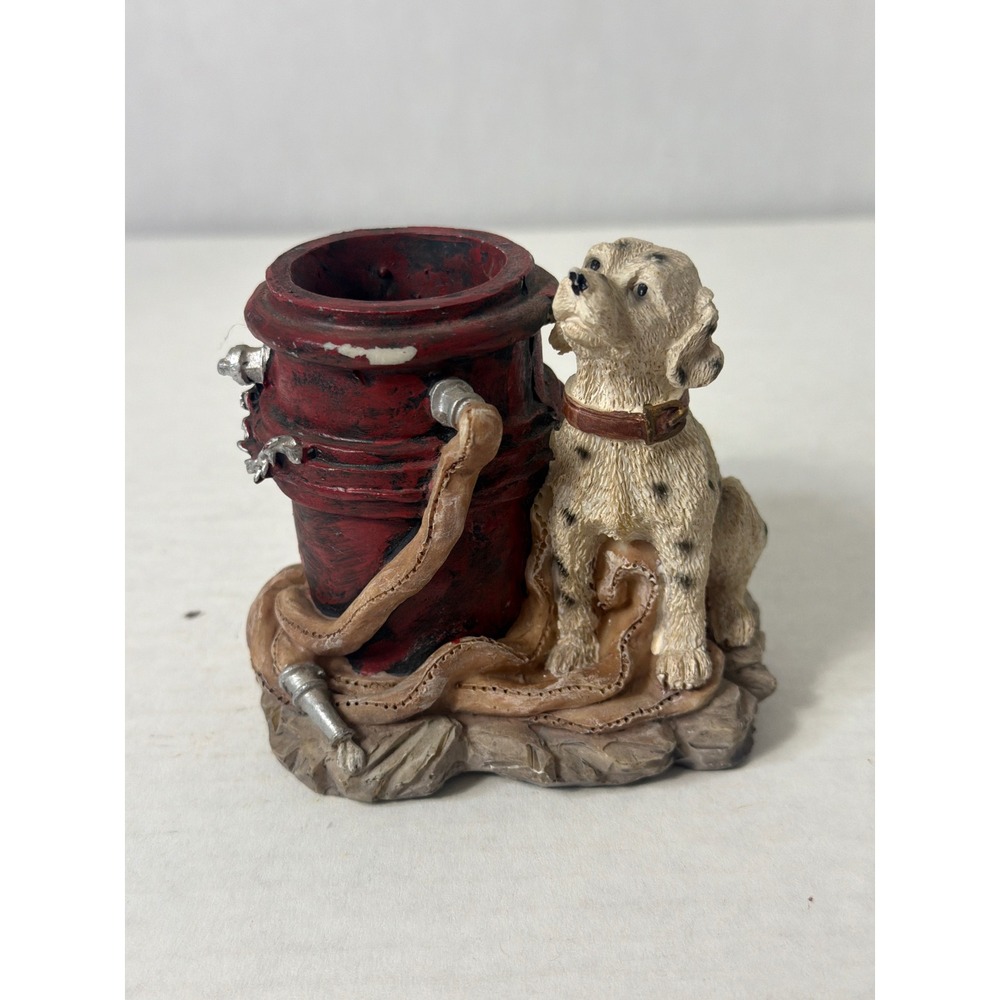 Vintage Dalmatian Puppy Fire Hydrant Figurine Pen Holder Firefighter Decor